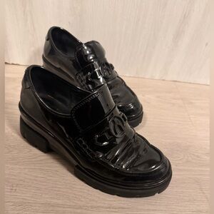 Patent Leather Black Platform Loafers - Women's Stylish Slip-On Shoes